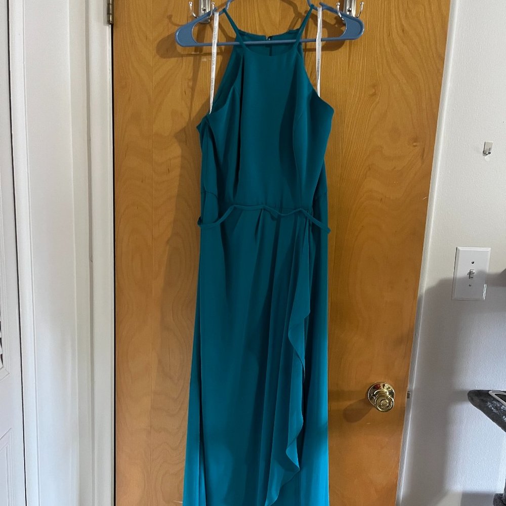 David's Bridal Teal Chiffon Halter-neck Bridesmaid Dress
